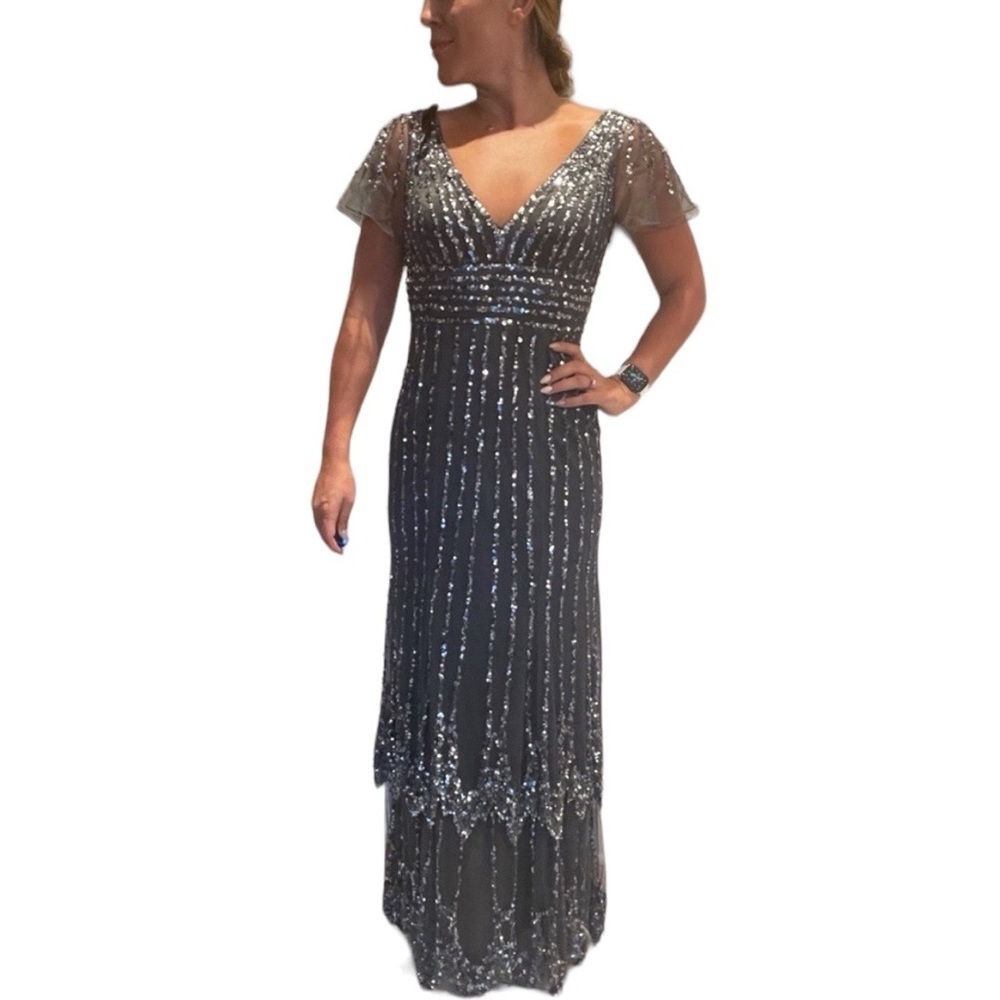 Jovani Sequin Gown Silver